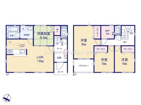  お住いの中心となるLDKは16帖の広さを確保！
隣接する間室はくつろぎの空間からキッズスペース、ユーティリティスペースなど、幅広く使うことができます。